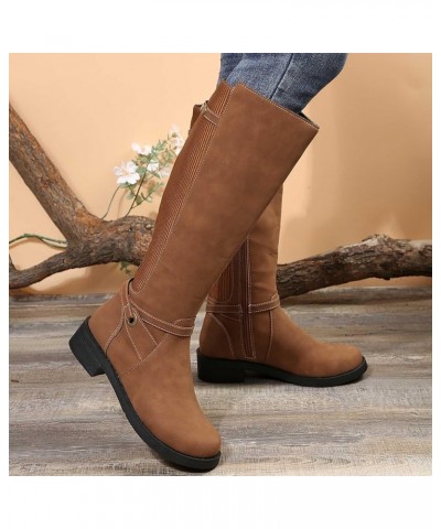 Wide Calf Riding Boots for Ladies,Round Toe Side Zipper Buckle Strap Knee High Boots Round Toe Low Heel Comfortable Casual Wa...