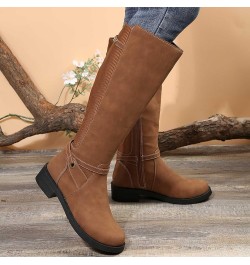 Wide Calf Riding Boots for Ladies,Round Toe Side Zipper Buckle Strap Knee High Boots Round Toe Low Heel Comfortable Casual Wa...