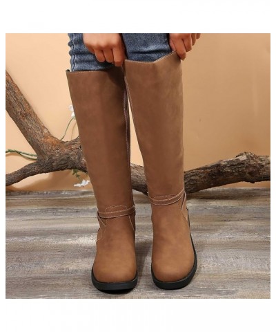 Wide Calf Riding Boots for Ladies,Round Toe Side Zipper Buckle Strap Knee High Boots Round Toe Low Heel Comfortable Casual Wa...