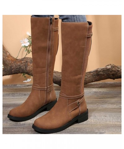 Wide Calf Riding Boots for Ladies,Round Toe Side Zipper Buckle Strap Knee High Boots Round Toe Low Heel Comfortable Casual Wa...