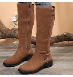 Wide Calf Riding Boots for Ladies,Round Toe Side Zipper Buckle Strap Knee High Boots Round Toe Low Heel Comfortable Casual Wa...