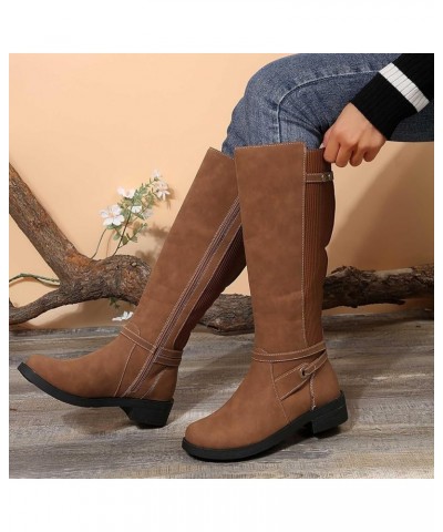 Wide Calf Riding Boots for Ladies,Round Toe Side Zipper Buckle Strap Knee High Boots Round Toe Low Heel Comfortable Casual Wa...