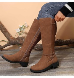 Wide Calf Riding Boots for Ladies,Round Toe Side Zipper Buckle Strap Knee High Boots Round Toe Low Heel Comfortable Casual Wa...