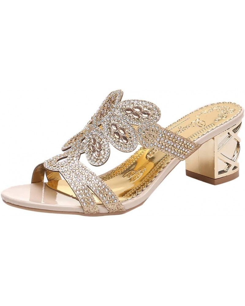 Square Heel Sandals, FarJing Women's Ladies Bohemia Crystal Roma Slipper Sandals Peep Toe Casual Heel High Shoes Beige $12.13...