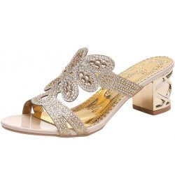 Square Heel Sandals, FarJing Women's Ladies Bohemia Crystal Roma Slipper Sandals Peep Toe Casual Heel High Shoes Beige $12.13...