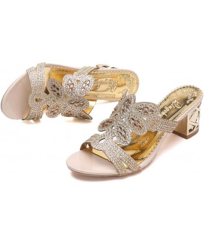 Square Heel Sandals, FarJing Women's Ladies Bohemia Crystal Roma Slipper Sandals Peep Toe Casual Heel High Shoes Beige $12.13...