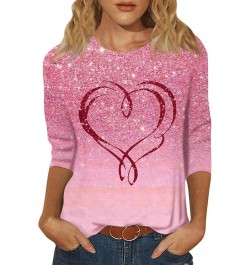 Valentine's Day Shirt for Women Women Love Heart Print Shirt 3/4 Sleeve T-Shirt Womens Tops 2024 Trendy Casual Loose Tee Top ...