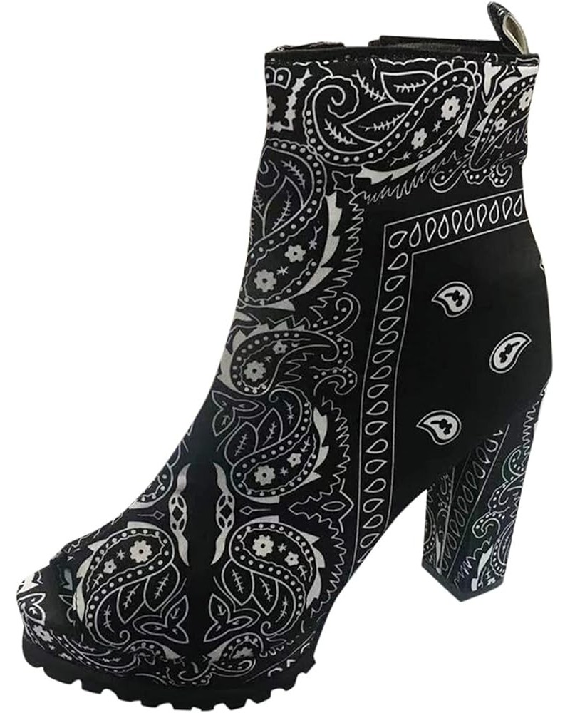 Ankle Boots for Women Booties Ankle Cowgirl Western Boots Embroidered Square Toe Short Chunky Classic Black $17.50 Boots