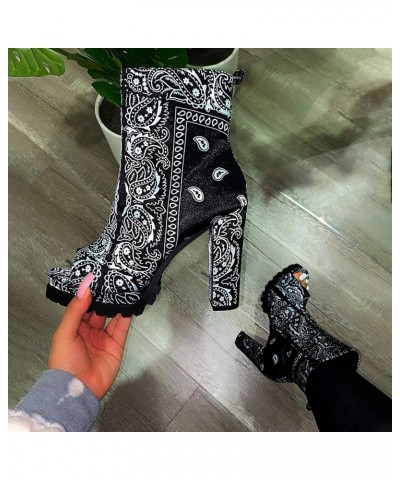 Ankle Boots for Women Booties Ankle Cowgirl Western Boots Embroidered Square Toe Short Chunky Classic Black $17.50 Boots