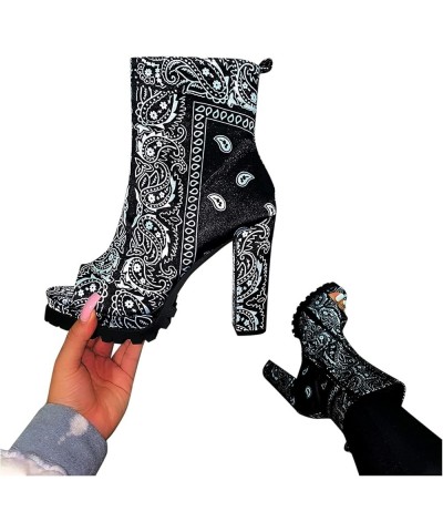 Ankle Boots for Women Booties Ankle Cowgirl Western Boots Embroidered Square Toe Short Chunky Classic Black $17.50 Boots