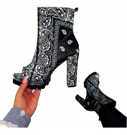 Ankle Boots for Women Booties Ankle Cowgirl Western Boots Embroidered Square Toe Short Chunky Classic Black $17.50 Boots