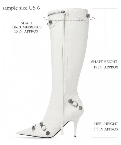 Knee High Boots for Women - Sexy Stiletto Pointed Toe Boot Heels Pull-On Tall Boots with Rivets Studded Zipper White $25.83 B...