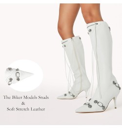 Knee High Boots for Women - Sexy Stiletto Pointed Toe Boot Heels Pull-On Tall Boots with Rivets Studded Zipper White $25.83 B...