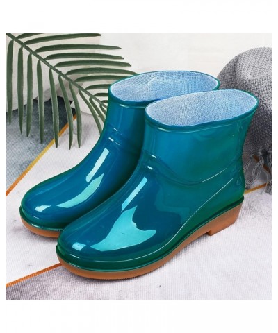 Mens Snow Shoes Waterproof Low Heeled Buckle Middle Boots Shoe Rain Toe Women Round Women's Boots Rain Boot for Men Blue $21....