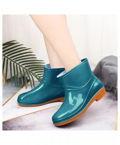 Mens Snow Shoes Waterproof Low Heeled Buckle Middle Boots Shoe Rain Toe Women Round Women's Boots Rain Boot for Men Blue $21....