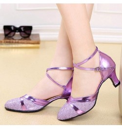 Women's Ballroom Tango Latin Salsa Dancing Shoes Sequins Shoes Social Dance Shoe Strap Women Low Heel Sandals (Purple, 7.5) 5...