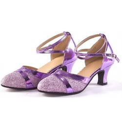 Women's Ballroom Tango Latin Salsa Dancing Shoes Sequins Shoes Social Dance Shoe Strap Women Low Heel Sandals (Purple, 7.5) 5...