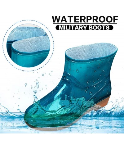 Mens Snow Shoes Waterproof Low Heeled Buckle Middle Boots Shoe Rain Toe Women Round Women's Boots Rain Boot for Men Blue $21....