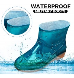 Mens Snow Shoes Waterproof Low Heeled Buckle Middle Boots Shoe Rain Toe Women Round Women's Boots Rain Boot for Men Blue $21....