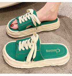 Platform Slide Sandals for Womens Simple Strappy PU Leather Slip-on Peep Toe Backless Beach Party Slippers Green $23.76 Sandals