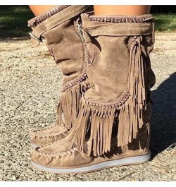 Women's Retro Western Boots Low Heels Flat Fringed Boots Platform Ankle Boots Winter Non-Slip Slip-On Boots Elegant Shoes Out...