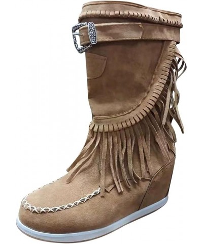 Women's Retro Western Boots Low Heels Flat Fringed Boots Platform Ankle Boots Winter Non-Slip Slip-On Boots Elegant Shoes Out...