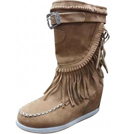 Women's Retro Western Boots Low Heels Flat Fringed Boots Platform Ankle Boots Winter Non-Slip Slip-On Boots Elegant Shoes Out...