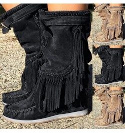 Women's Retro Western Boots Low Heels Flat Fringed Boots Platform Ankle Boots Winter Non-Slip Slip-On Boots Elegant Shoes Out...