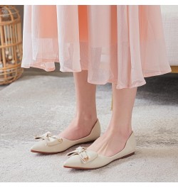 Women's Bow Ballets Pointy Toe PU Leather Flats Shoes Slip-ons Casual Comfortable Loafers Walking Shoes for Women 173-apricot...