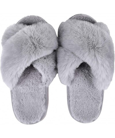 Winter Women Casual Fuzzy Slippers Female Flip Flops Fluffy Shoes Cross Slides Ladies Soft Plush Home Indoor Slippers A-grey ...