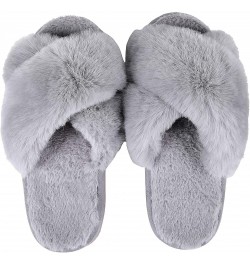 Winter Women Casual Fuzzy Slippers Female Flip Flops Fluffy Shoes Cross Slides Ladies Soft Plush Home Indoor Slippers A-grey ...