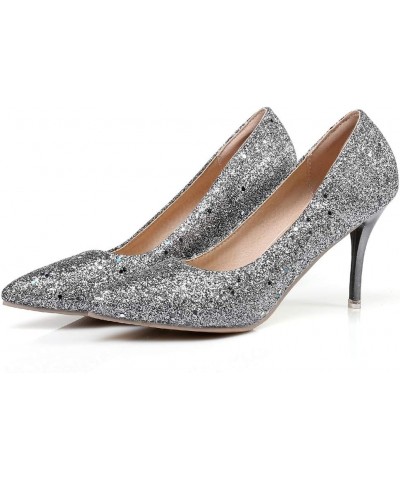 Women's Pointed Toe Pumps Fashion Comfort Slip on High Heels Wedding Party Dress Stilettos Shoes 38 Silver $32.63 Pumps