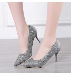 Women's Pointed Toe Pumps Fashion Comfort Slip on High Heels Wedding Party Dress Stilettos Shoes 38 Silver $32.63 Pumps