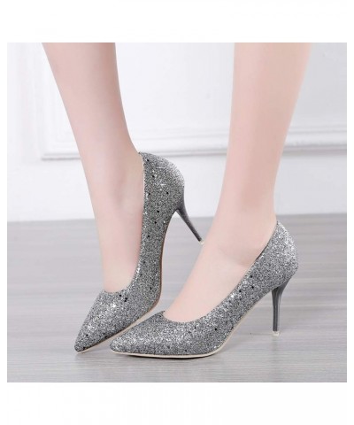 Women's Pointed Toe Pumps Fashion Comfort Slip on High Heels Wedding Party Dress Stilettos Shoes 38 Silver $32.63 Pumps