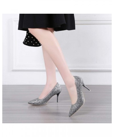 Women's Pointed Toe Pumps Fashion Comfort Slip on High Heels Wedding Party Dress Stilettos Shoes 38 Silver $32.63 Pumps