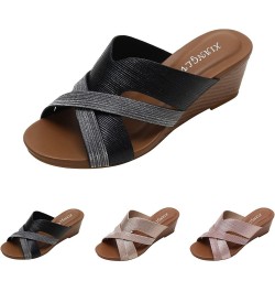 Heeled Sandals for Women wide width wedding sandals for bride wide width black wedge heels women Z 11-black $14.11 Sandals