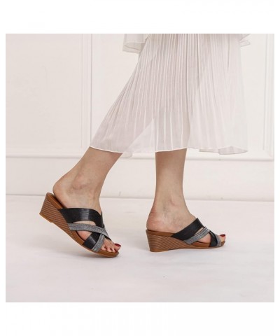 Heeled Sandals for Women wide width wedding sandals for bride wide width black wedge heels women Z 11-black $14.11 Sandals