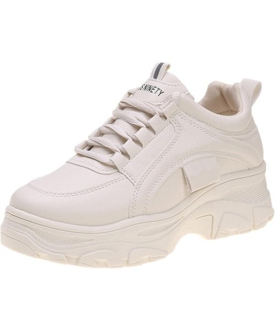 Women Platform Chunky Sneakers Lace up Silver White Cosy Athletic Sports Walking Shoes Beige $14.26 Fashion Sneakers