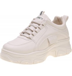 Women Platform Chunky Sneakers Lace up Silver White Cosy Athletic Sports Walking Shoes Beige $14.26 Fashion Sneakers