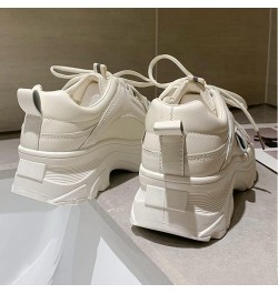 Women Platform Chunky Sneakers Lace up Silver White Cosy Athletic Sports Walking Shoes Beige $14.26 Fashion Sneakers