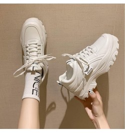 Women Platform Chunky Sneakers Lace up Silver White Cosy Athletic Sports Walking Shoes Beige $14.26 Fashion Sneakers