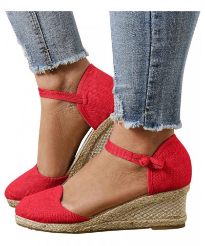 Espadrille Wedge Sandals for Women, Women's Closed Toe Wedge Platform Sandal Comfort Slip on Cute Braided Walking Beach Vacat...