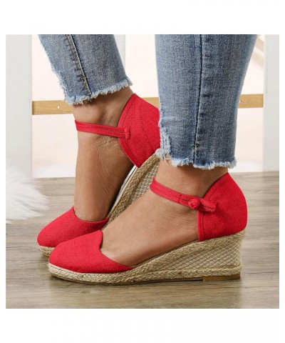 Espadrille Wedge Sandals for Women, Women's Closed Toe Wedge Platform Sandal Comfort Slip on Cute Braided Walking Beach Vacat...