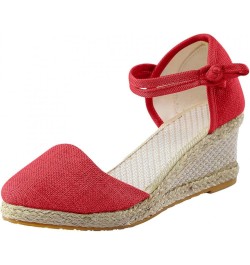 Espadrille Wedge Sandals for Women, Women's Closed Toe Wedge Platform Sandal Comfort Slip on Cute Braided Walking Beach Vacat...