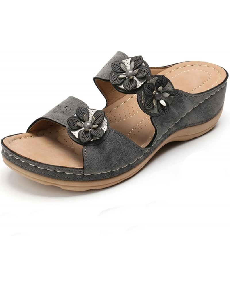 Orthopedic Sandals for Women Dressy Summer Comfortable Walking Sandals with Arch Support Fashion Orthotic Slides Z01-gray $10...