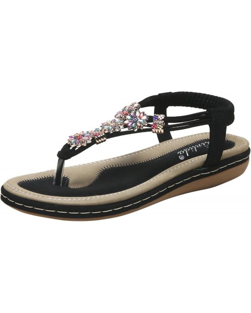 Womens Fashion Bohemia-Style Crystal Wedge Slip On Beach Slippers sandals for women dressy summer Z 11-black $14.30 Athletic ...