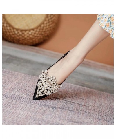 Pearl Mules for Women Flats Pointed Toe Backless Ballet Flat Slip On Slides Walking Shoes 1-black $15.80 Mules & Clogs