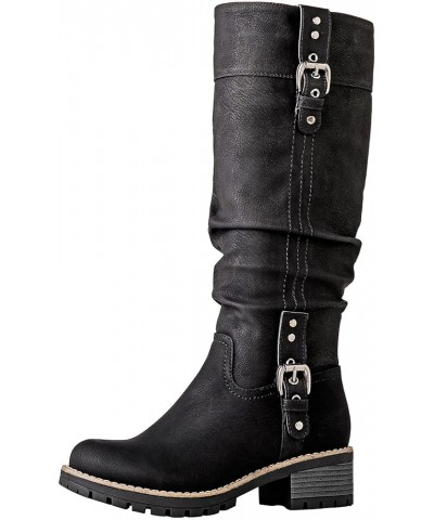 Women's Chunky Low Heels Boots Knee High Boots For Women 19yy15 Black $34.65 Boots