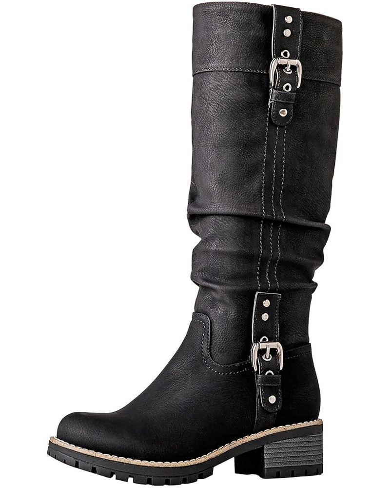 Women's Chunky Low Heels Boots Knee High Boots For Women 19yy15 Black $34.65 Boots