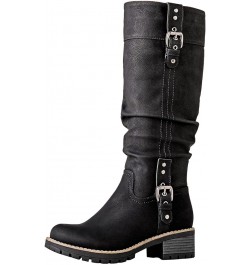 Women's Chunky Low Heels Boots Knee High Boots For Women 19yy15 Black $34.65 Boots